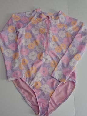 Wonder Nation Zip Front Rashguard Swimsuit Sz 10/12 Plus